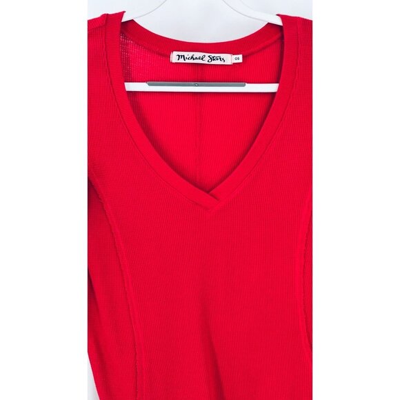 Michael Stars Waffle Knit T Shirt  Long Sleeve V Neck Reverse Seam - Picture 2 of 16